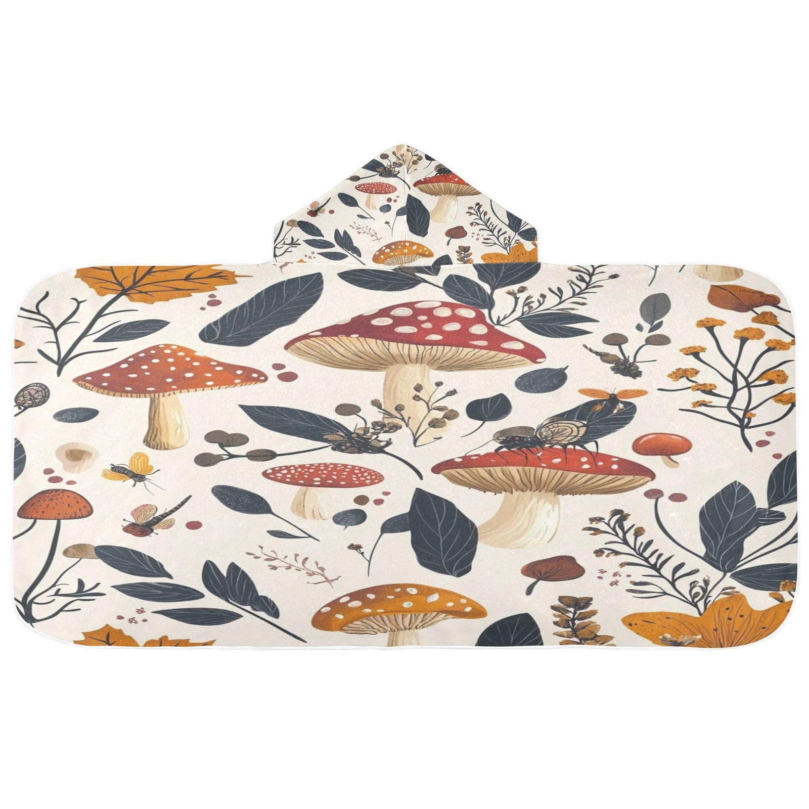 Kigai Leaves Mushroom Hooded Beach Towel for Kids Soft Absorbent Quick Dry Bath Towel with Hood Lightweight Toddler Shower Pool Bath Wrap for Boys Girls