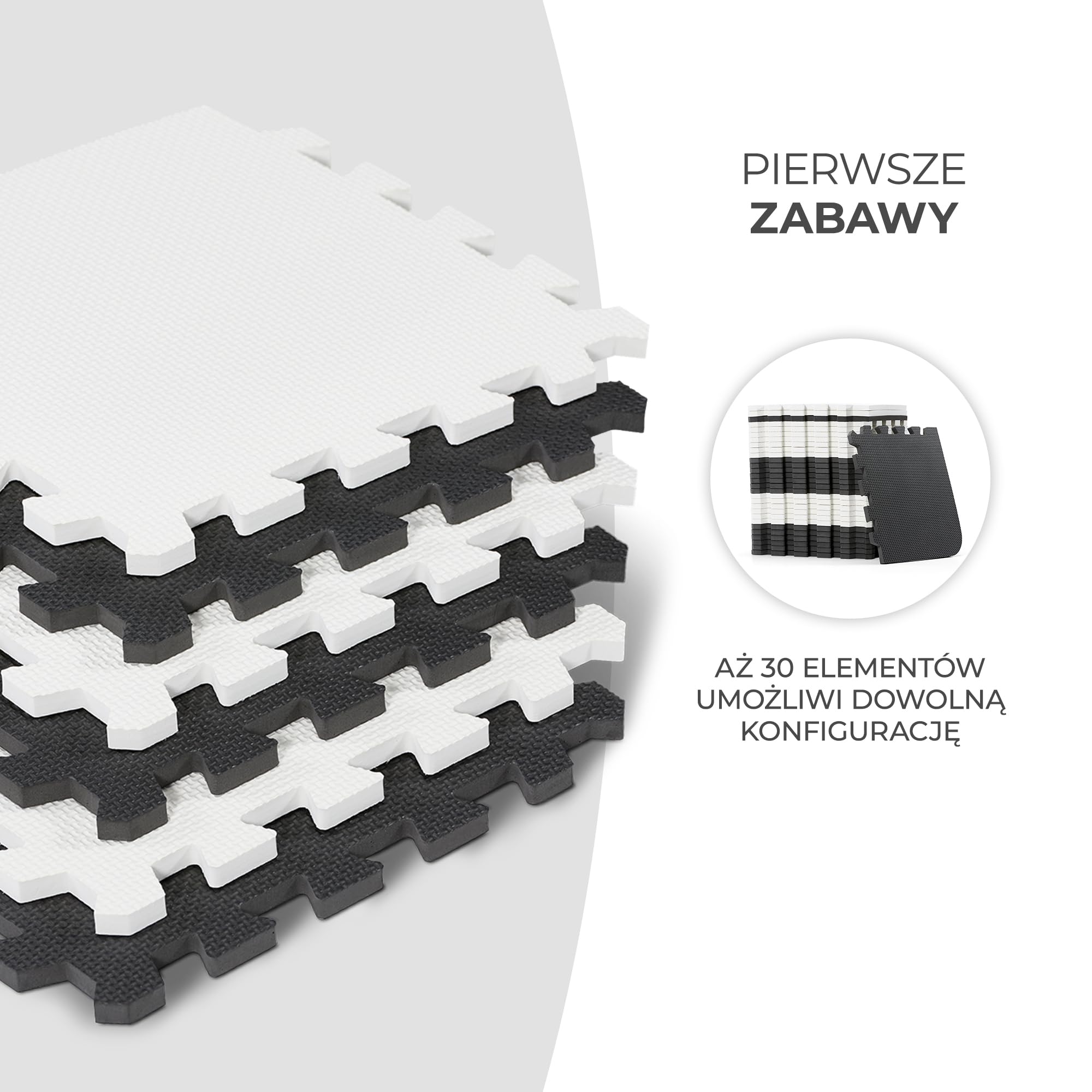 Kinderkraft Mata piankowa LUNO, Wielofunkcyjna, Puzzle 30 elementów, Wodoodporna, Izolacja od podłogi, Antypoślizgowa powierzchnia, Łatwe czyszczenie, Torba do transportu w zestawie, Czarno Biały