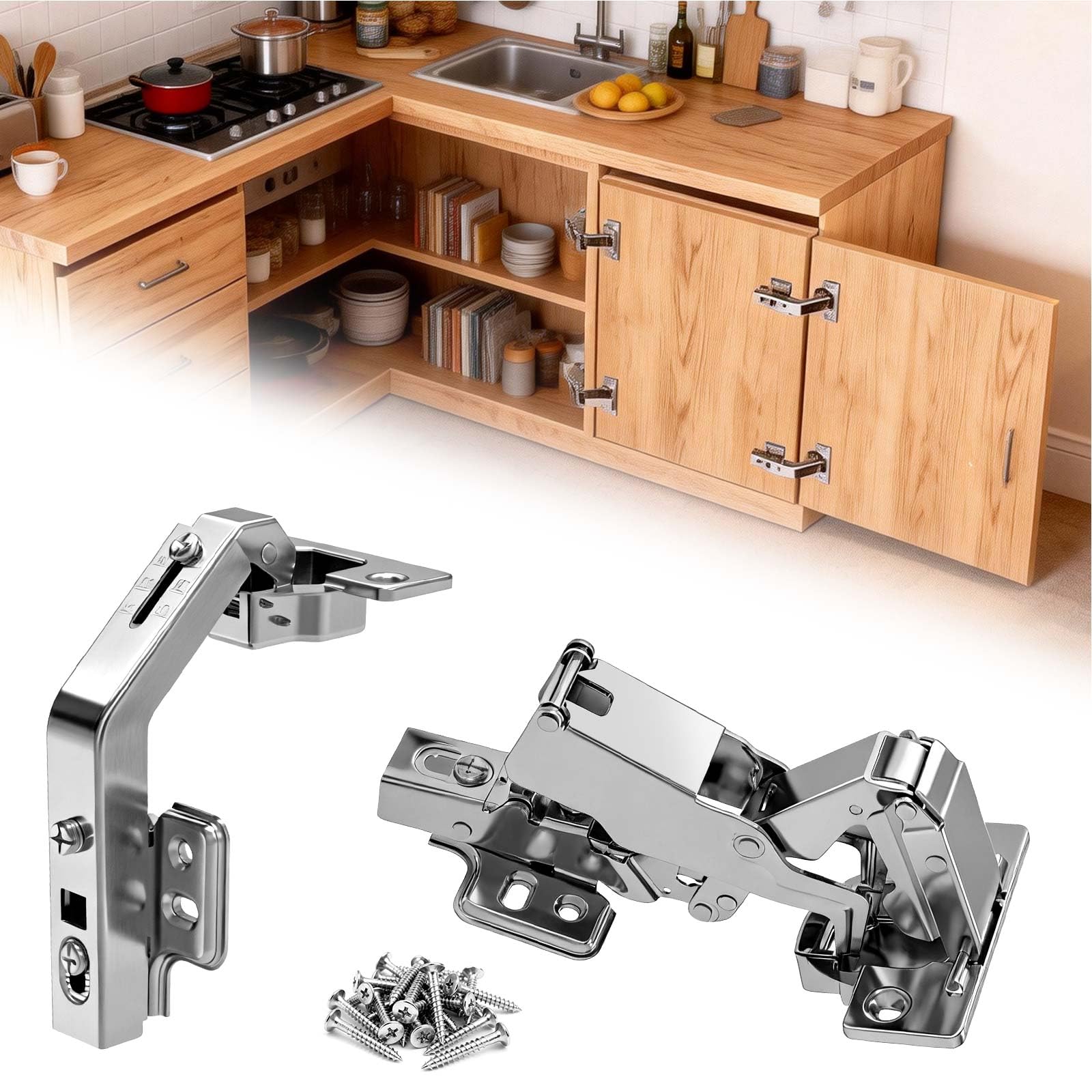Photo 1 of 2-Pack 180° & 135° Soft Close Inset Corner Cabinet Hinges Kit for Lazy Susan Bifold Doors, Hydraulic Hinge with Damper for Pie Cut Corner Kitchen Cabinet, 2x180°+2x135°