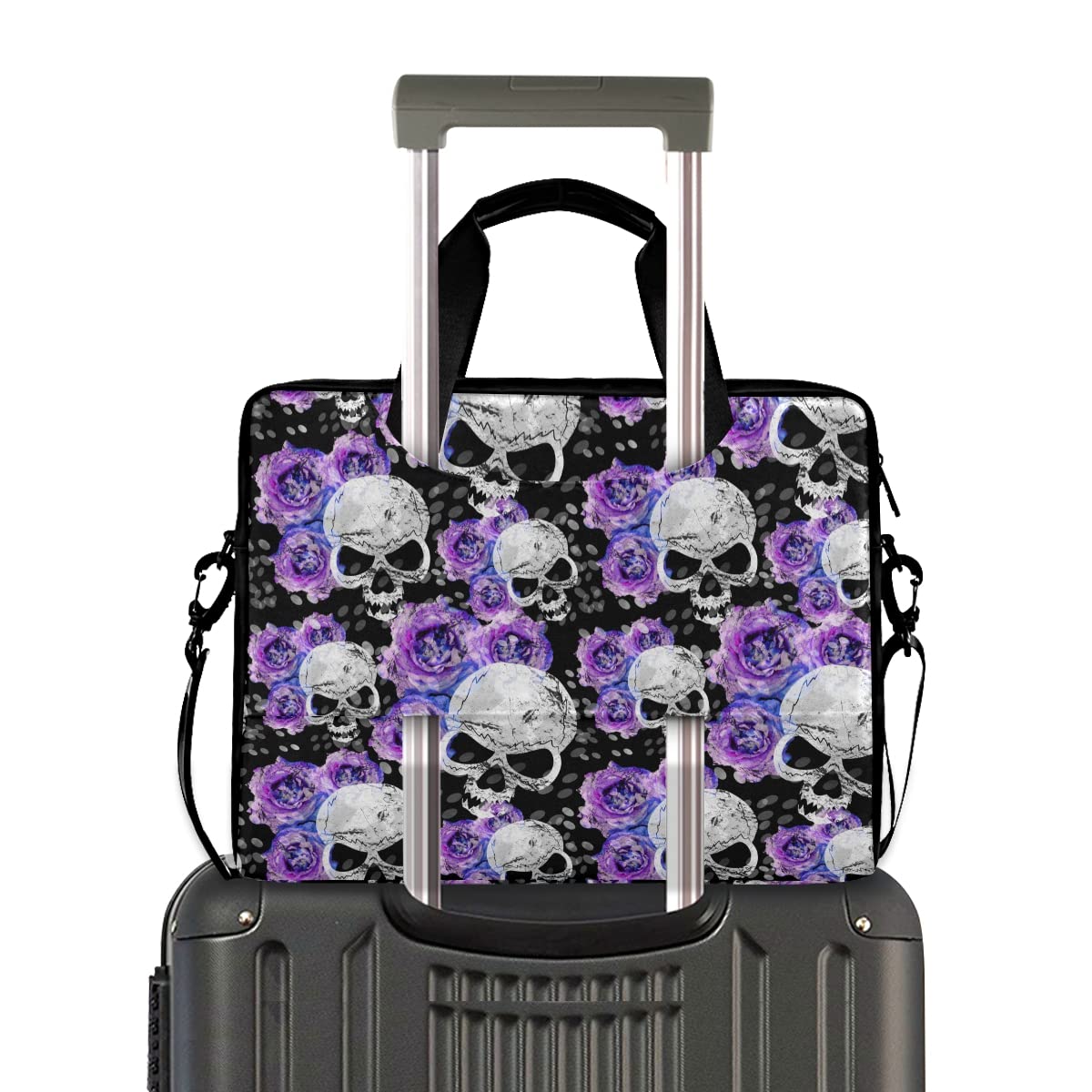 Laptop Bag for Women Men Student, Messenger Bag 15 15.6 16 inch, Flowers and Skulls Laptop Tote Bag Cases Sleeves Briefcase