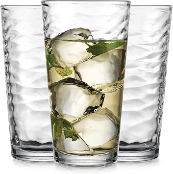 Glavers Drinking Glasses Set of 10 Highball Glass Cups, 17 Oz Cooler Glassware. Home and Bar Everyday Basic Drinkware Elegant Kitchen Glasses for Water, Juice, Cocktails, Iced Tea.
