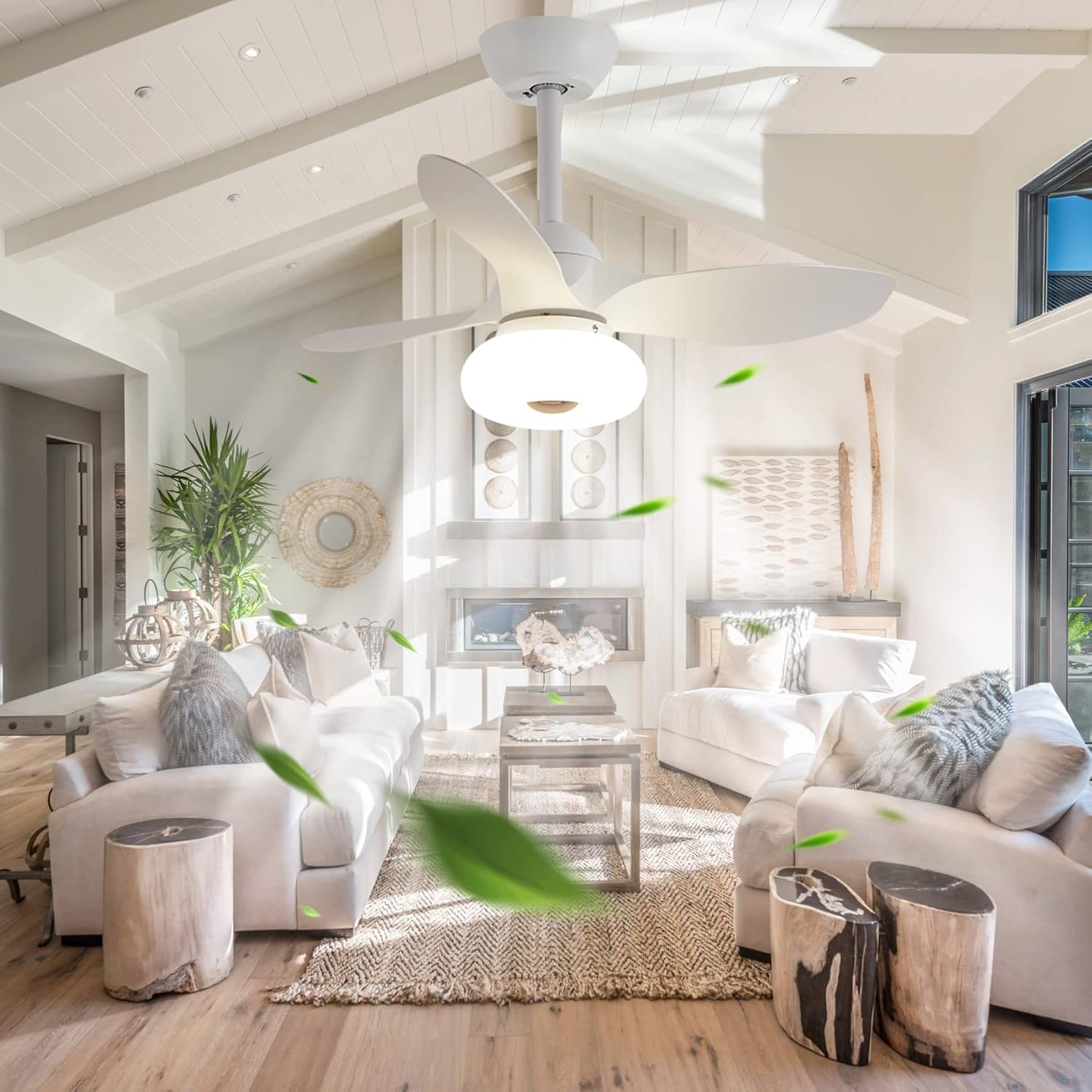 YUEGOO Ceiling Fans with Lamps,Reversible 6 Speed Timer Ceiling Fan with Lighting Led Dimmable Ceiling Fans with Lights and Remote Control for Office Kitchen 80Cm/White/a