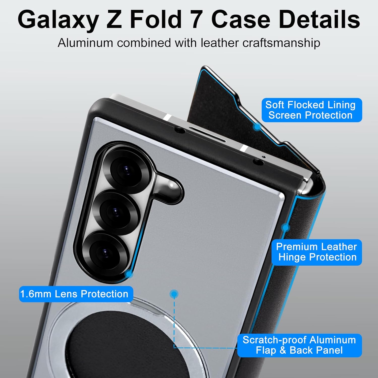 for Samsung Galaxy Z Fold 7 Case,Compatible with MagSafe,360° Rotatable Magnetic Kickstand,Full Body Screen Protector Flip Cases,Hinge Protection Anti-Scratch Aluminum Metal Shockproof Cover(Gray)