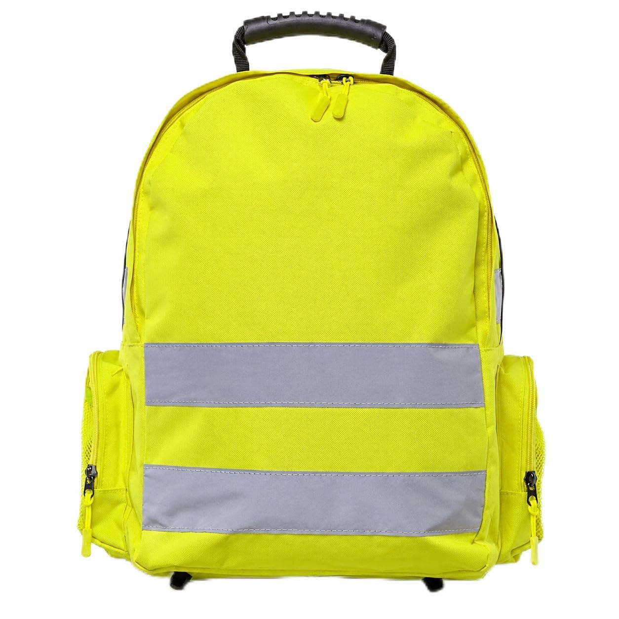 High Visibility Reflective Safety Backpack – Hi Vis Rucksack with Reflective Strips,Waterproof Lightweight & Durable – Ideal for Work, Cycling, School, Outdoor Use (Yellow With Stripes)