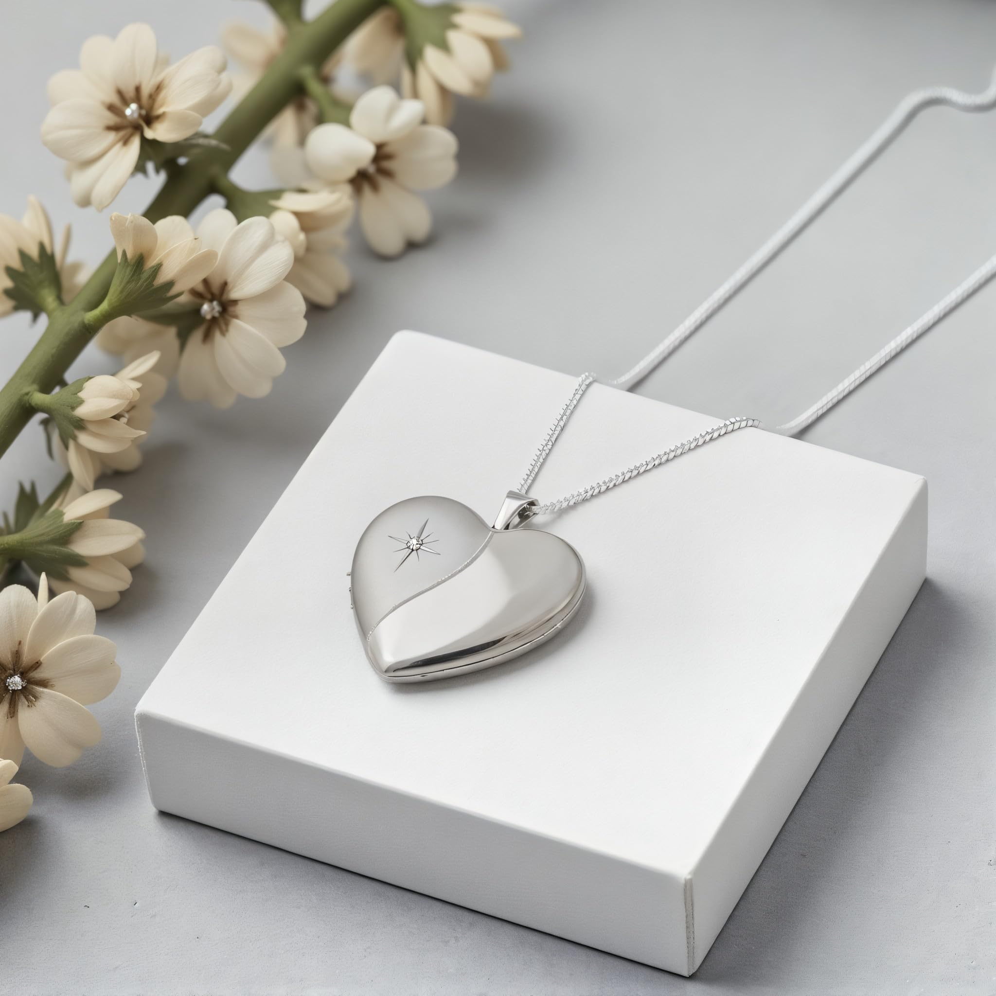 Alexander Castle Collier Médaillon en Argent Sterling 925 pour Femmes et Filles - Médaillon Cœur en forme de diamant 25 mm x 22 mm avec Chaîne en Argent de 45 cm et Coffret Cadeau Bijoux