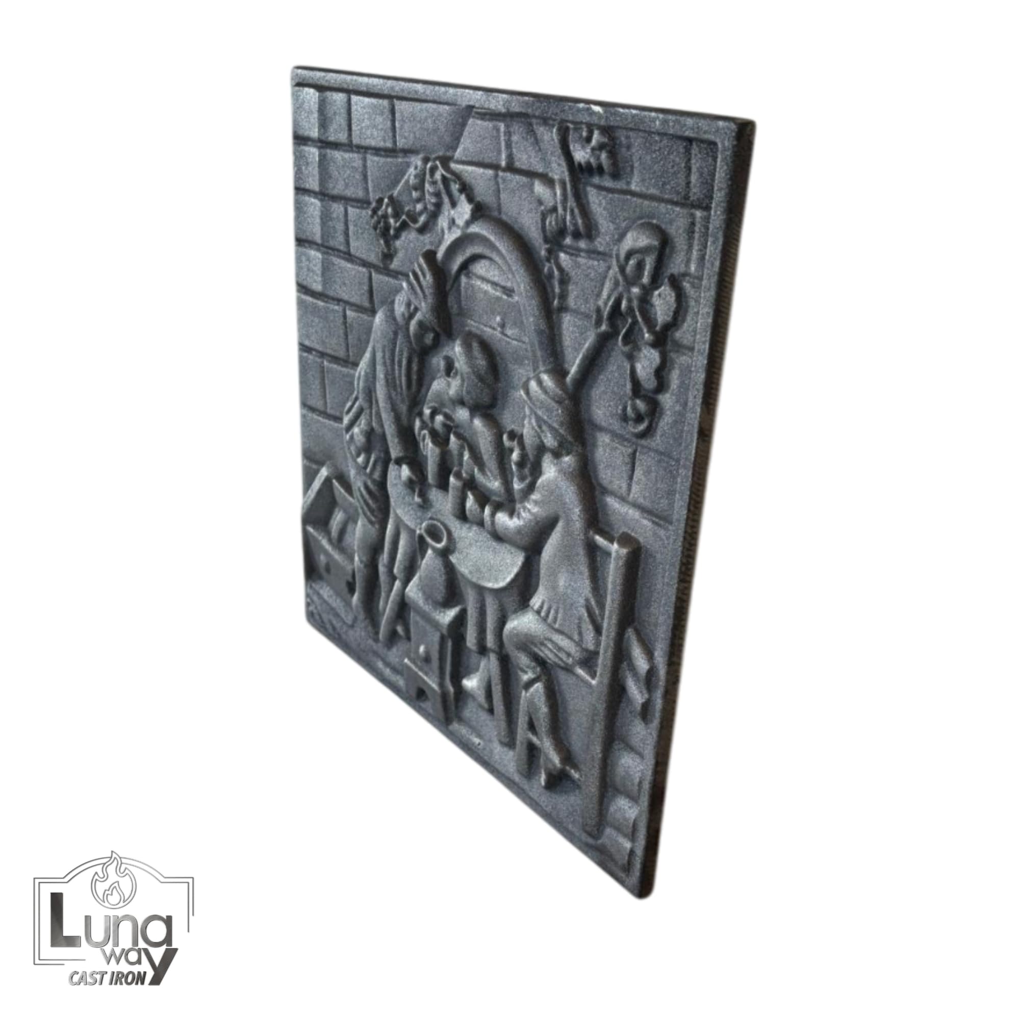 Plaque décorée pour cheminée TAVERNA fonte 40 x 40 cm résistant à l'usure et à la corrosion