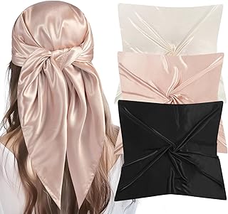 35” Large Square Satin Head Scarf - 3Pcs Silk Like Head Scarves Silk Bandana Satin Hair Scarf Head Wraps For Women