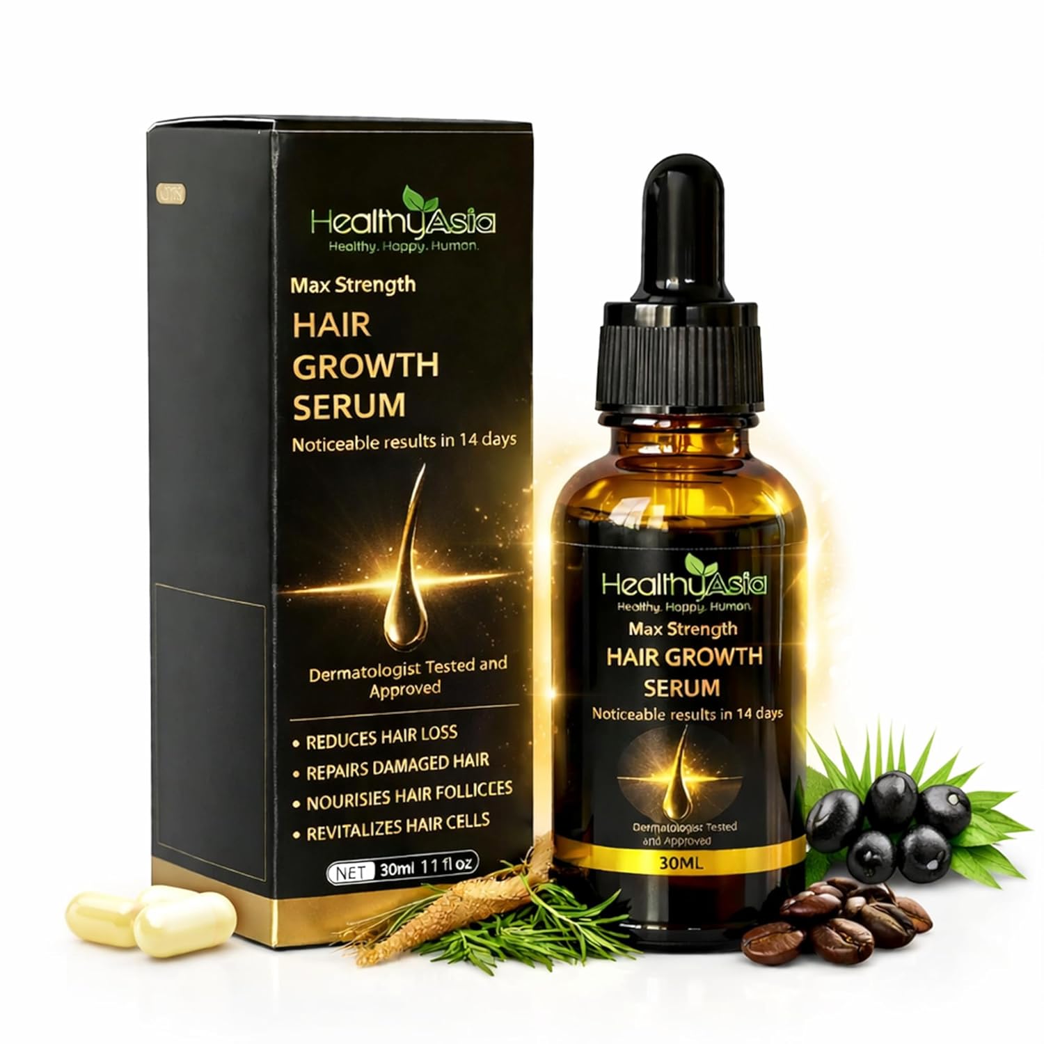 Black Label Max Strength Hair Growth Serum, Reduces Hair Loss, Nourishes Hair Strands, 30ML/1.0FL.OZ
