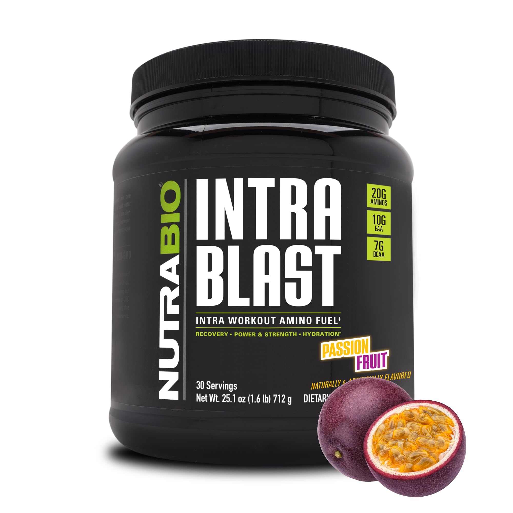 NutraBio Intra Blast Bcaa Powder Amino Acid Supplement, Electrolyte & Hydration Blend, Intra, Pre Workout & Muscle Recovery, 20g Eaa Amino Acids Powder, 5g Glutamine- Passion Fruit, 30 Serving