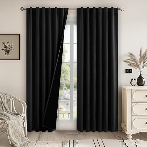 BGment Cortinas opacas completas con forro de aislamiento térmico, 90 pulgadas de largo, bolsillo para barra y pestaña trasera, cortina de ventana