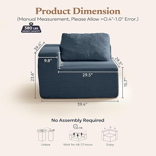 Miniatura 2 de Sofá individual de 40 pulgadas para adultos, sofá tapizado con almohada, sofá Teddy Boucle para dormitorio, sala de estar, no requiere montaje