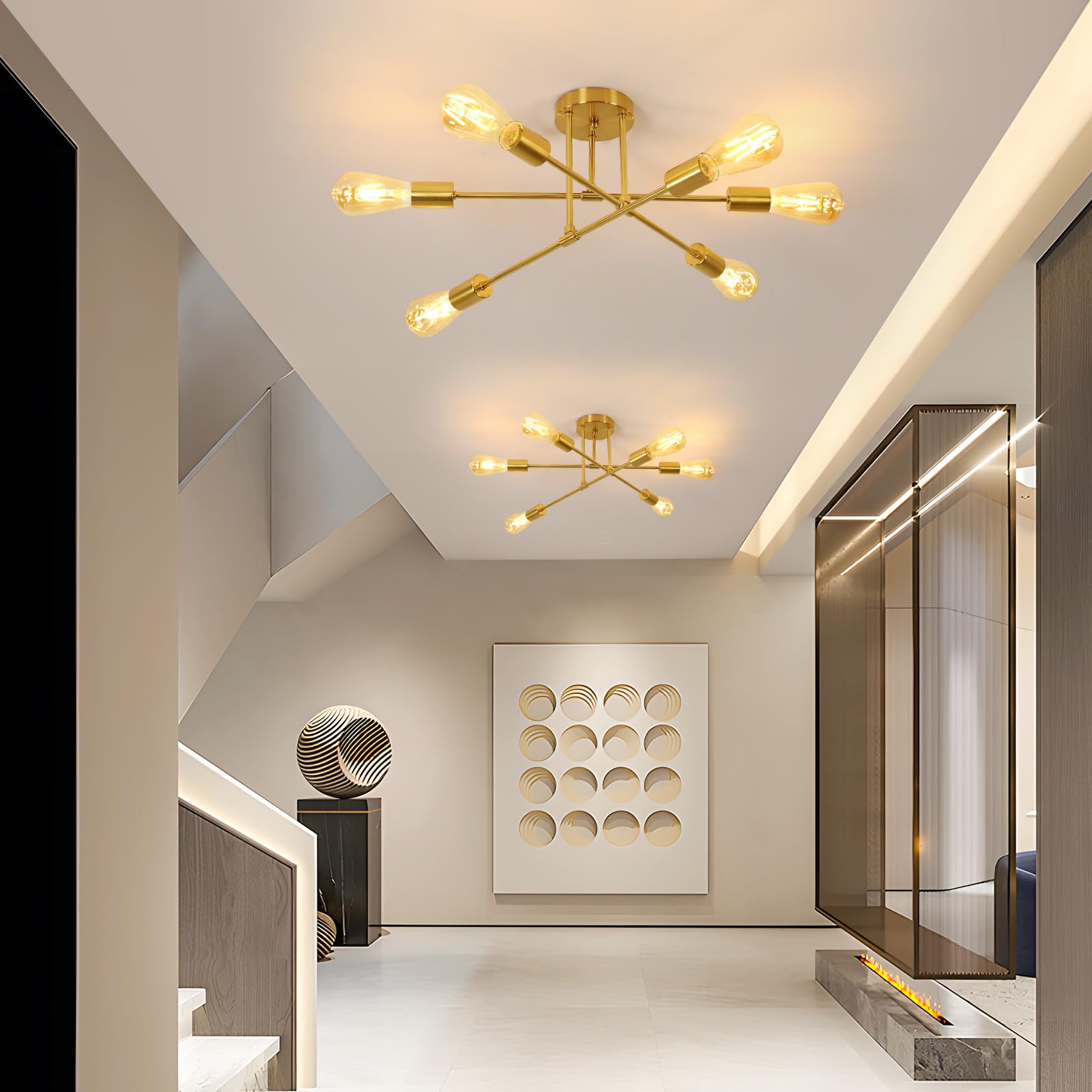 DELIPOP Lámpara de Techo Industrial, 6 Luces E27 Plafones de Techo Modernos, Orientable 180° Lámpara de Araña para Dormitorio Sala de Estar Cocina Salón Comedor