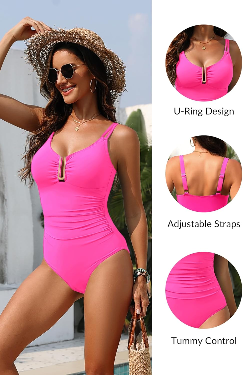 Womens One Piece Swimsuits Tummy Control- Slimming U Ring Bathing Suit Full Coverage Swimwear 2025 - Image 3