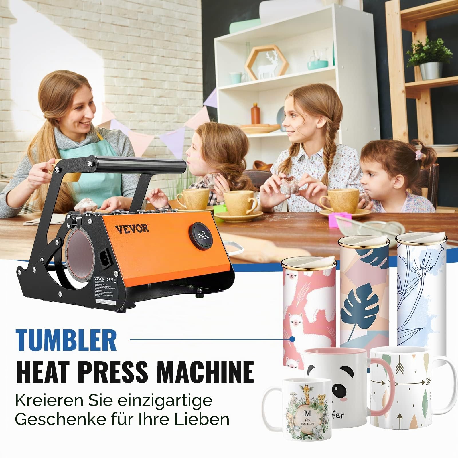 VEVOR - Becherwärmepresse, Heißpressmaschine für 30 Unzen Tassen, Sublimationstransfer 31 bis 15 Unzen, 16-25 Unzen, gerade und dünne Becher, Tassenwärmepresse