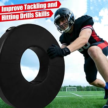 Football Tackle Wheel - Football Tackle Dummy Ring with Straps for Youth - High-Density Sponge and Waterproof PU Soccer Training Equipment for Blocking, Hitting Drills and Practice