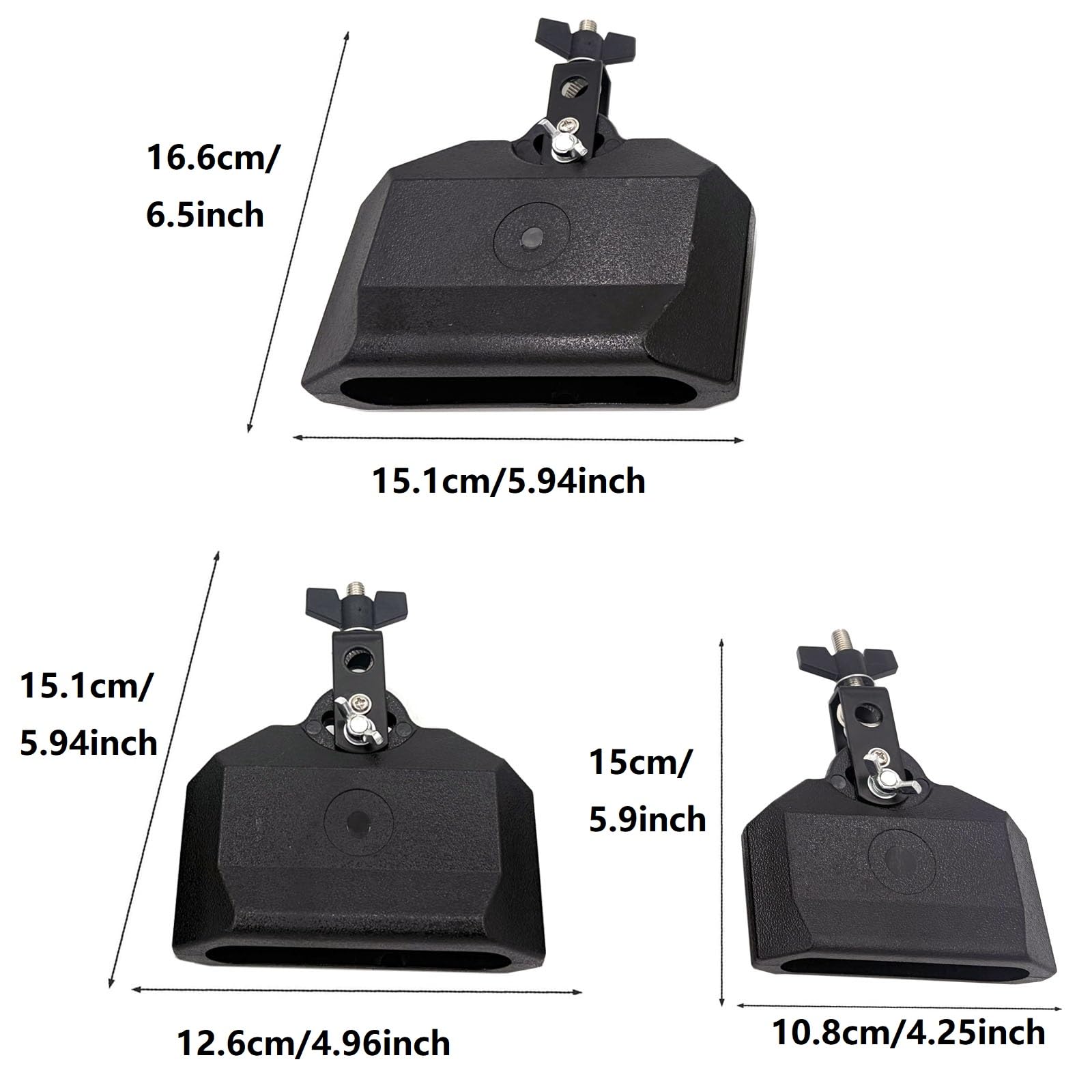 Jiayouy Percussion Jam Block Set con morsetto di montaggio, in plastica, nero, toni alti, medi, bassi, campanacci con staffa di montaggio per batteria