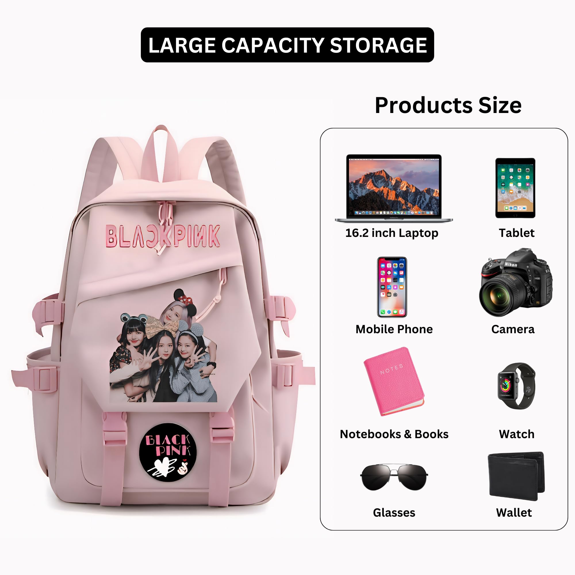 JAAIP Blackpink bag - blackpink merch black pink bag for girls stationery set school bag for girls merch, Pinkmembers Jisoo, Jennie, Rosé and Lisa 2