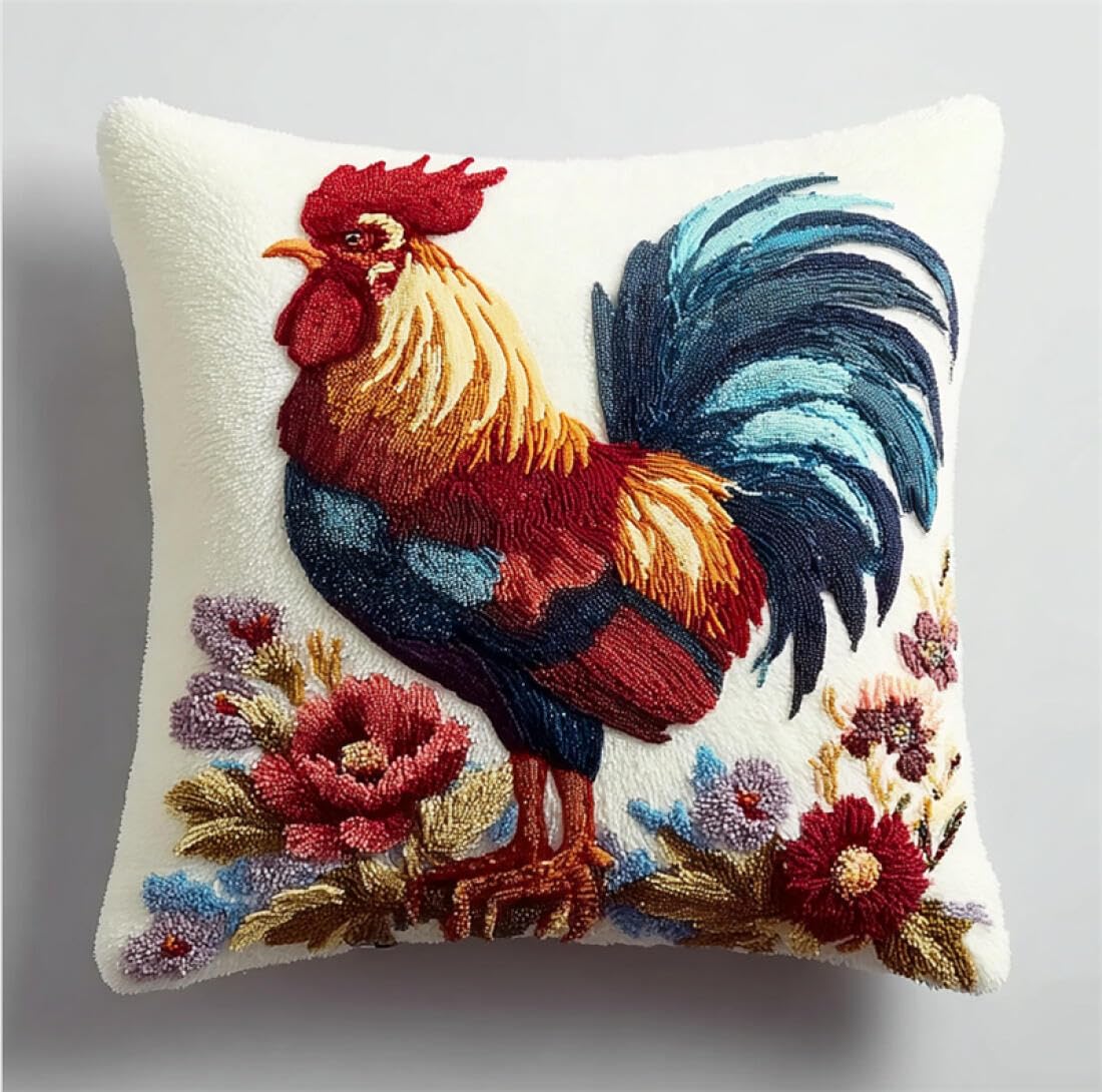 Kitquiver Animal Cushion Making Kit Fantasy Rooster DIY Tapestry Throw Pillow Cover Needlepoint Cushion Kits for Home Décor Needlework Kit for Beginners 17x17In