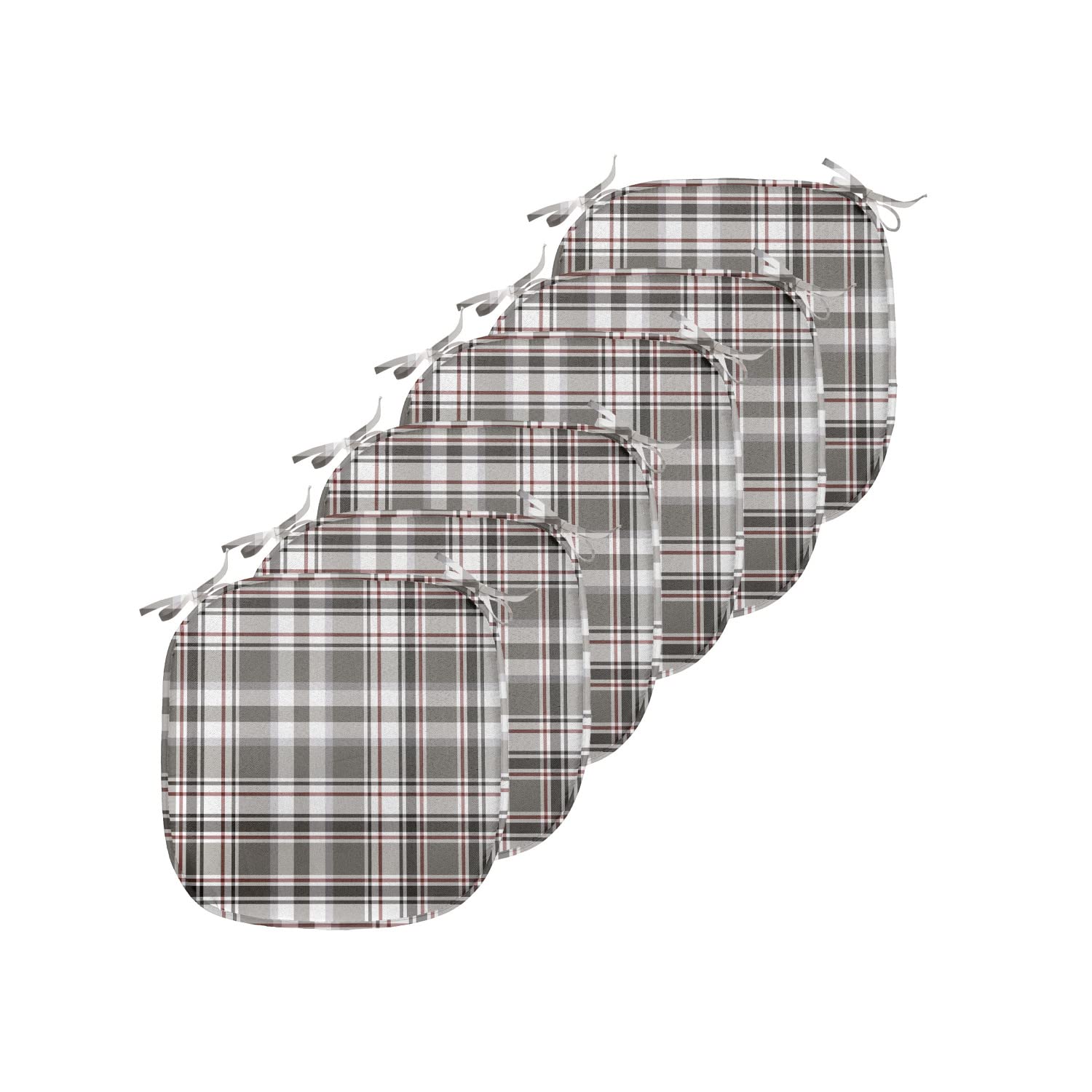 Lunarable Plaid Chair Seating Cushion Set of 6, Classic English Tartan Plaid Cells Stripes Scottish Geometric Traditional, Anti-Slip Seat Padding for