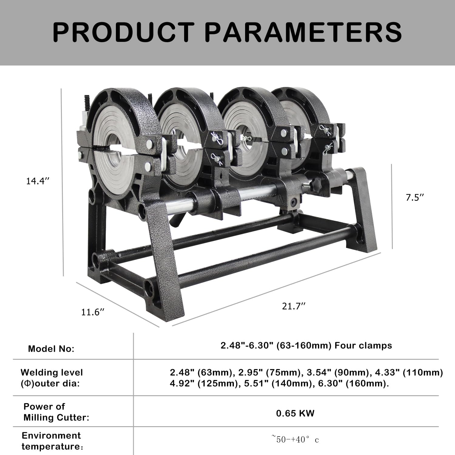 Pipe Welding Machine 4 Clamps Electric Pipe Fusion Welder 2.48"-6.30" for PE PPR PVDF PB Aluminum Alloy Casting Pipe Butt Fusion Welding Machine