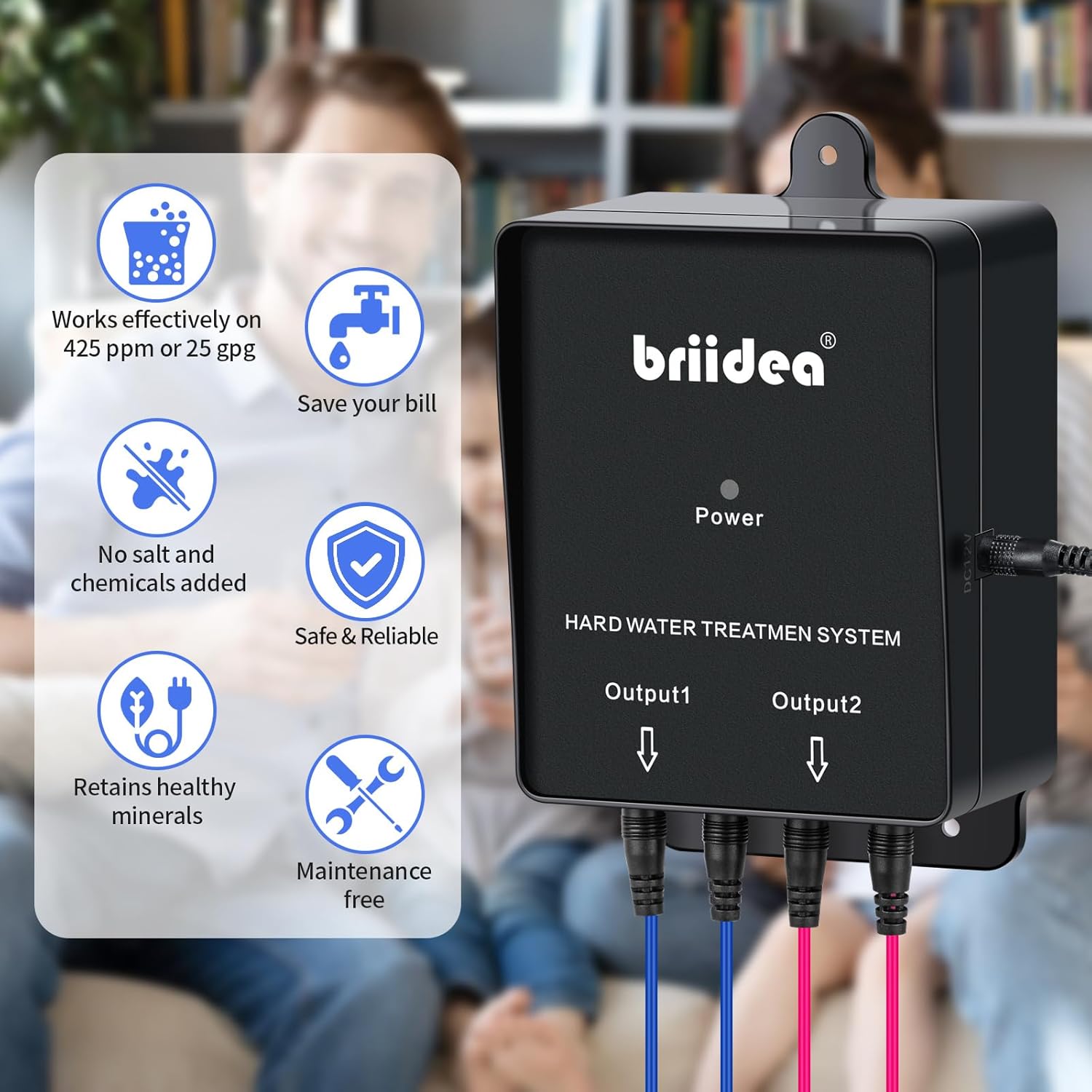Water Descaler,Briidea Water Descaler Whole House, Salt-Free Hard Water Softener for Reducing Limescale Effects, Provides a Healthy Water Environment