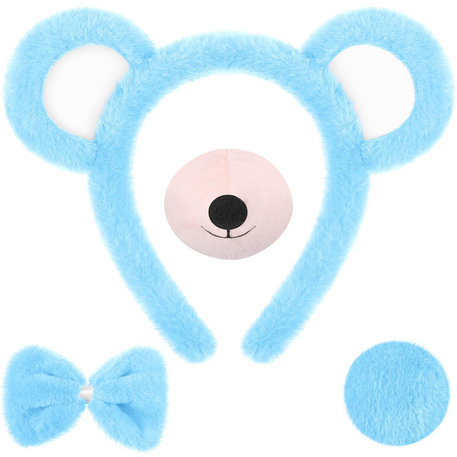 Harrycle Bear Cosplay Set Bear Ears Headband Bowtie Nose Tail for Carnival Costume Supplies(Blue)