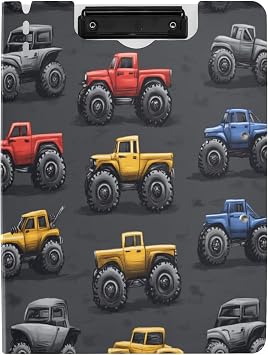 Monster Truck Cars Black Binder with Clipboard and Pen Slot Folder File Organizer for Office College School, 1Pack