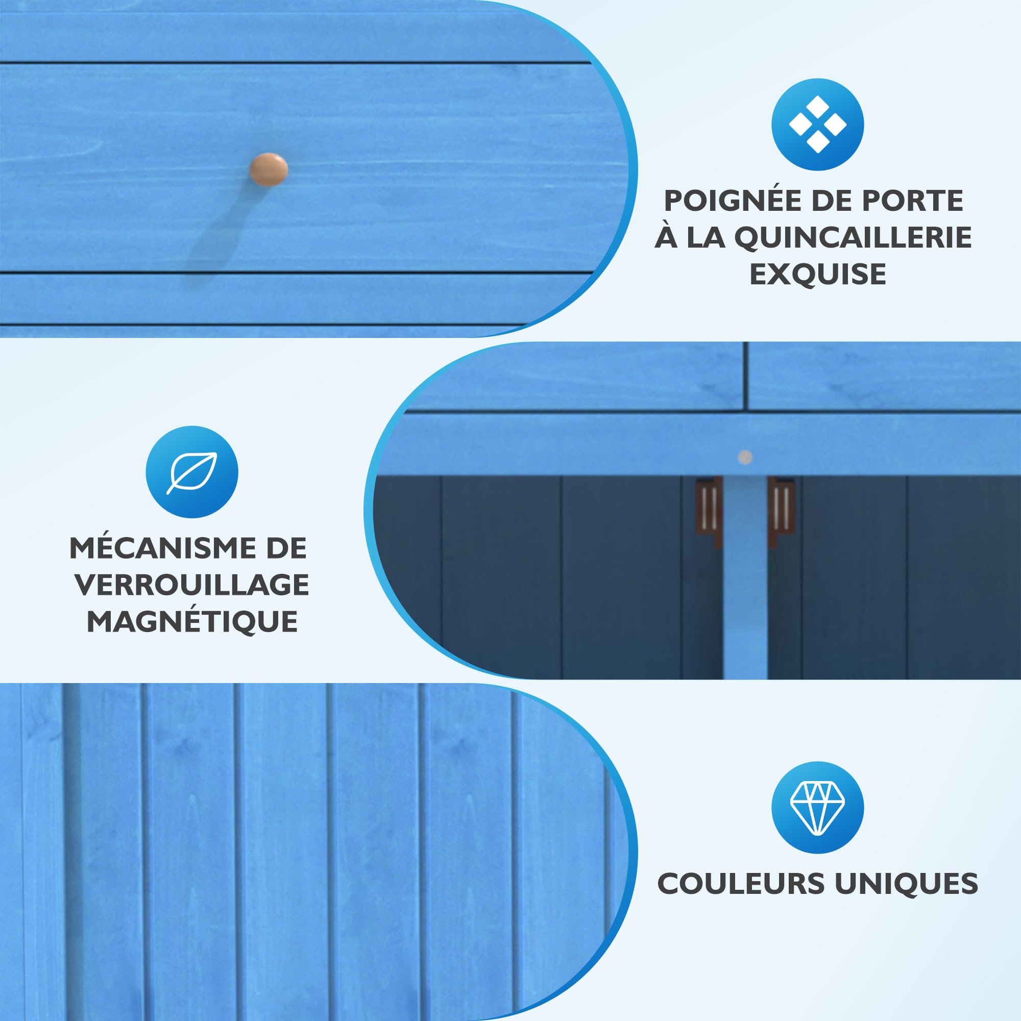 YESGIGA Holz Gartenschrank, Gartenschrank mit Regalen, Outdoor Schrank, Geräteschuppen, Terrassenschrank, Balkonschrank, Gerätehaus, Gartenmöbel (Blau)