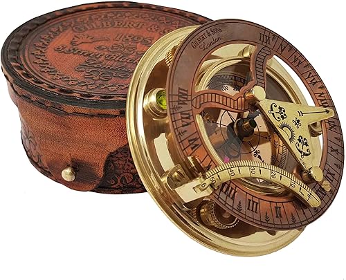 Miniatura 4 de Brass Nautical - Brújula de reloj de sol de latón antiguo y cobre, reloj de reloj de sol en caja de regalo reloj de sol reloj de réplica de barco