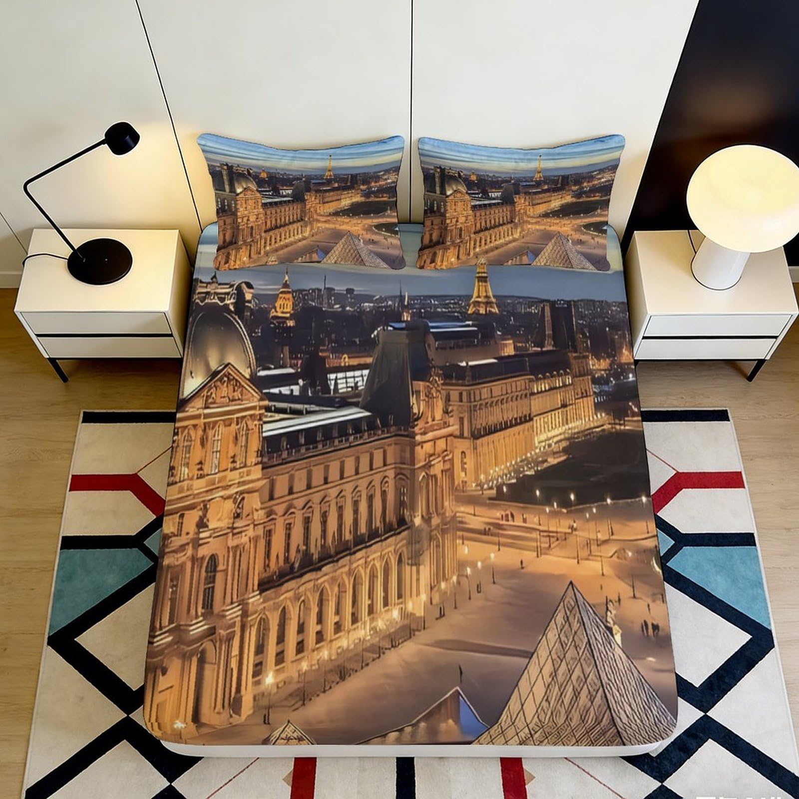 Uynsixtme Style-7 3D Printed City Nightscape Fitted Sheet Microfiber Deep Pocket Non-Slip Bedroom Bedding Urban Mattress Fitted Cover Full Wrap 90X200x25cm