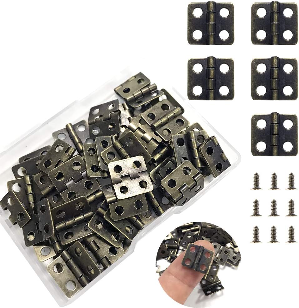 Juland 50 Pieces Mini Pure Copper Hinges Retro Hinges with 200 Pieces Replacement Screws for Wooden Box Jewelry Chest Box Cabinet DIY Accessories (13 x 12mm/0.51 x 0.47inch) – Bronze