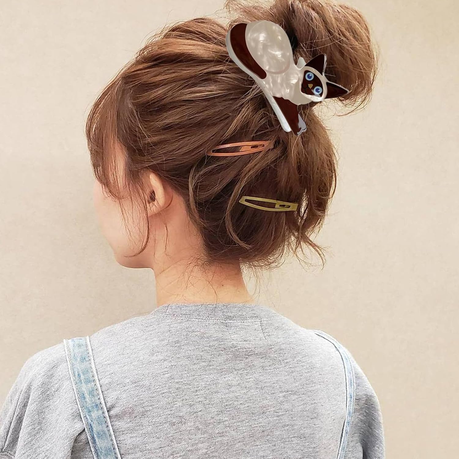 Cartoon Cats Hair Claw Skincare Hair Clip Hair Jaw Clip Elegant Wedding Party Styling Hair Clamp for Women Girls, Siamese cat