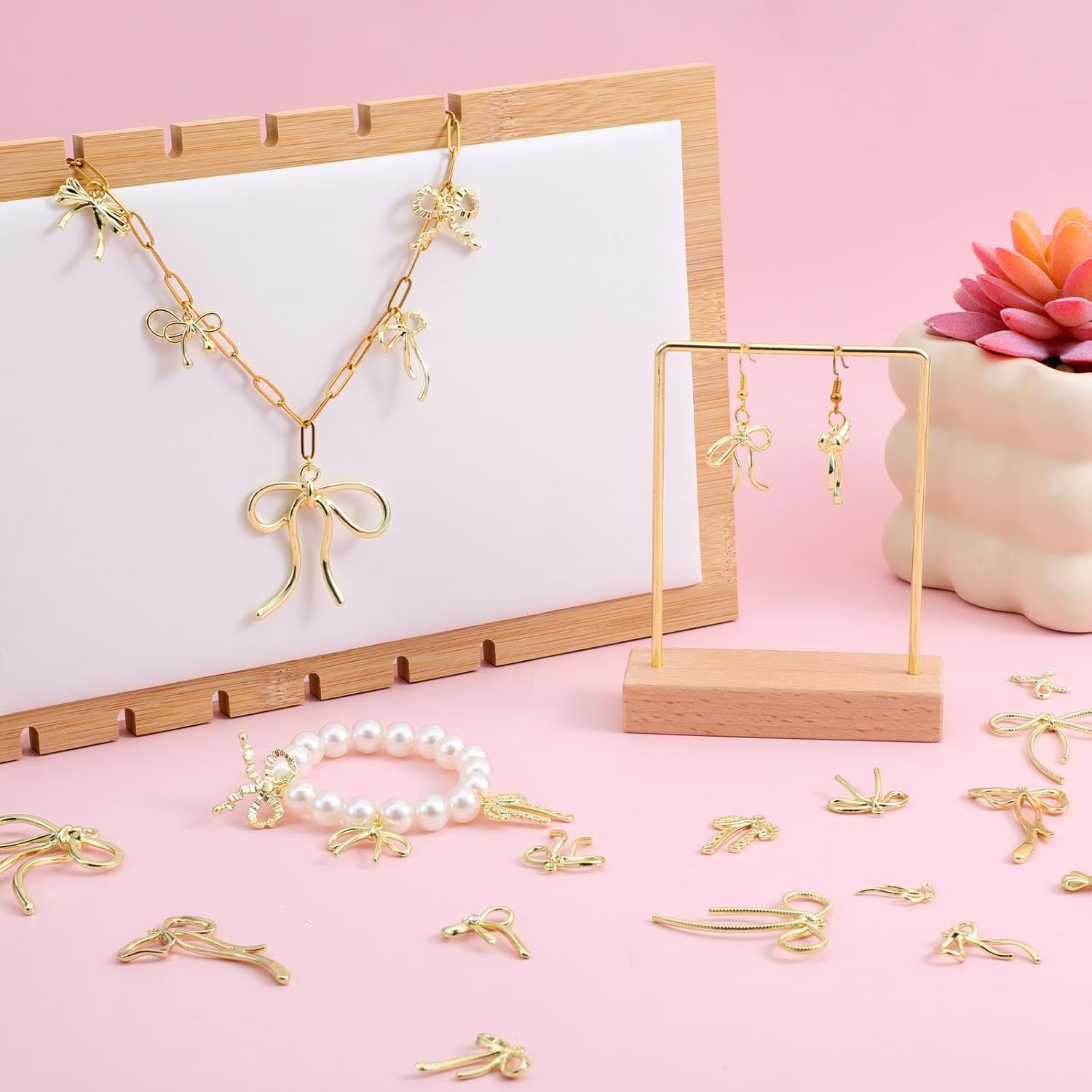 30Pcs Gold Bowknot Charms, Alloy Bow Tie Connector Charms, Bow Pendants for DIY Necklace Bracelet Earrings Connectors Christmas Jingle Bell Jewelry Making Party Accessories - Image 6