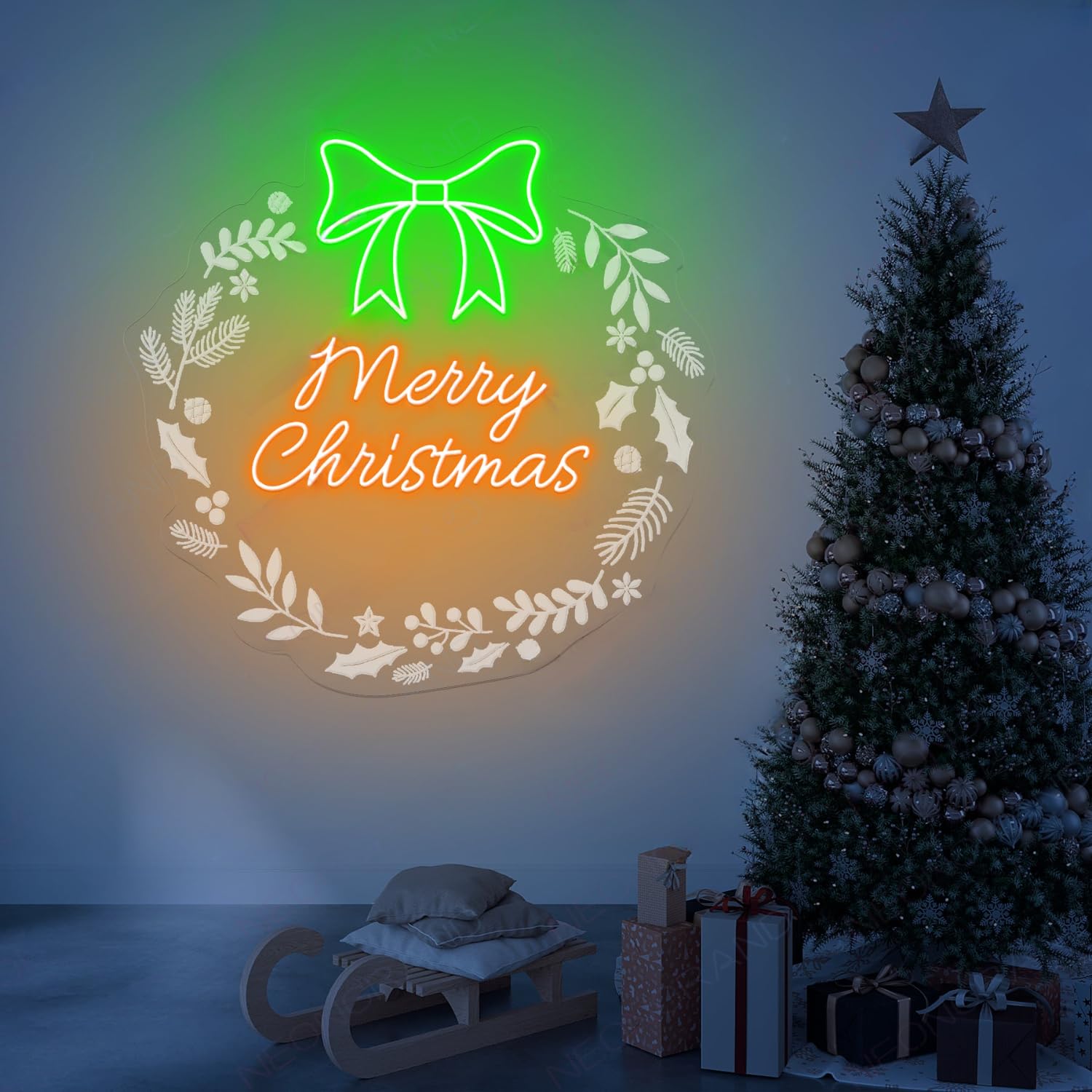 Merry Christmas LED 3D Engraved Neon Sign USB Adjustable Brightness Living Room Bars Barbers Pub Wedding Party Salon Gatherings Gaming Room Man Cave Christmas Art Wall Decor