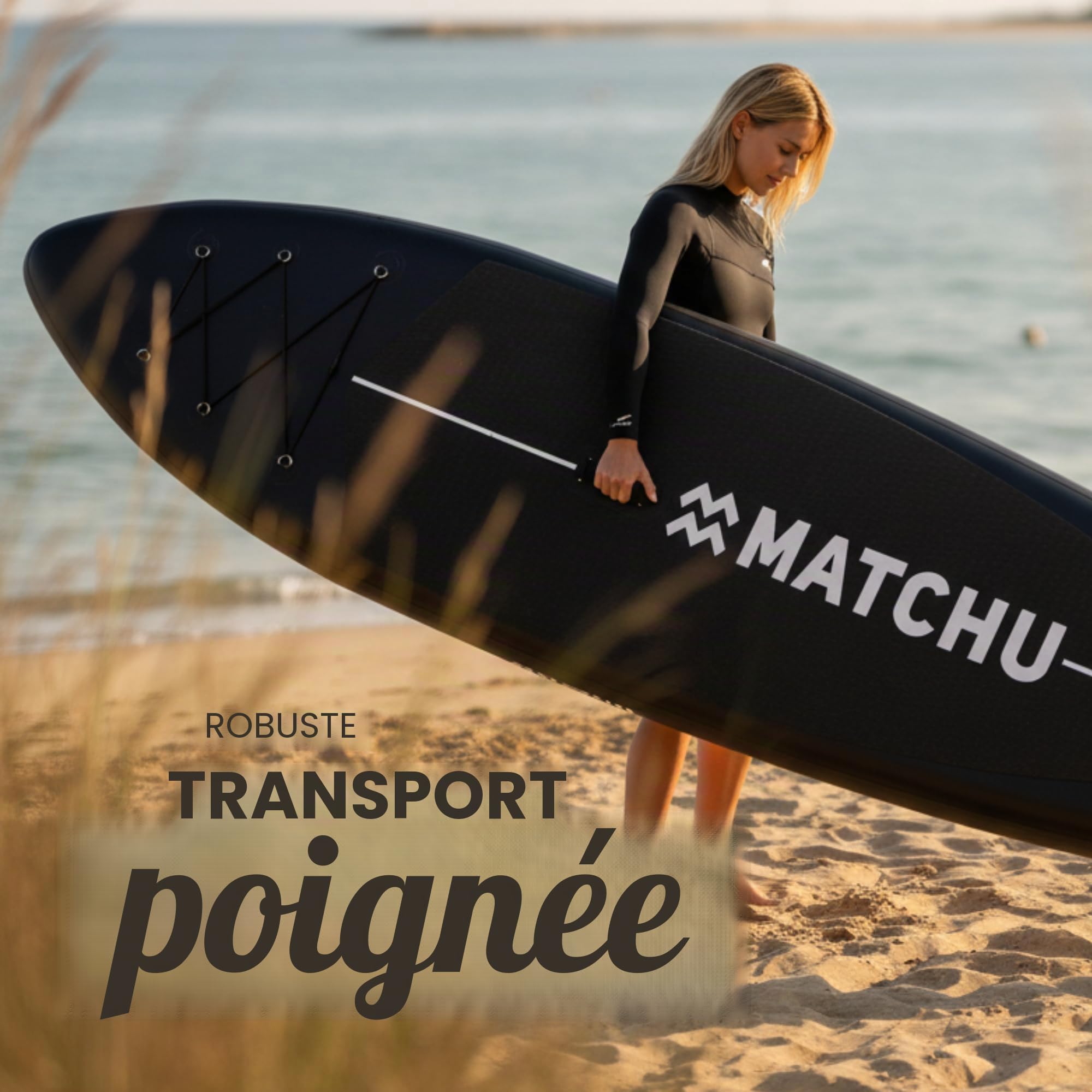 MATCHU - Paddle Gonflable – Stand Up Paddle - Ensemble Complet - T/M 150 KG Chargeable - 320x81x15 CM - Antidérapant - Plate-Forme Souple