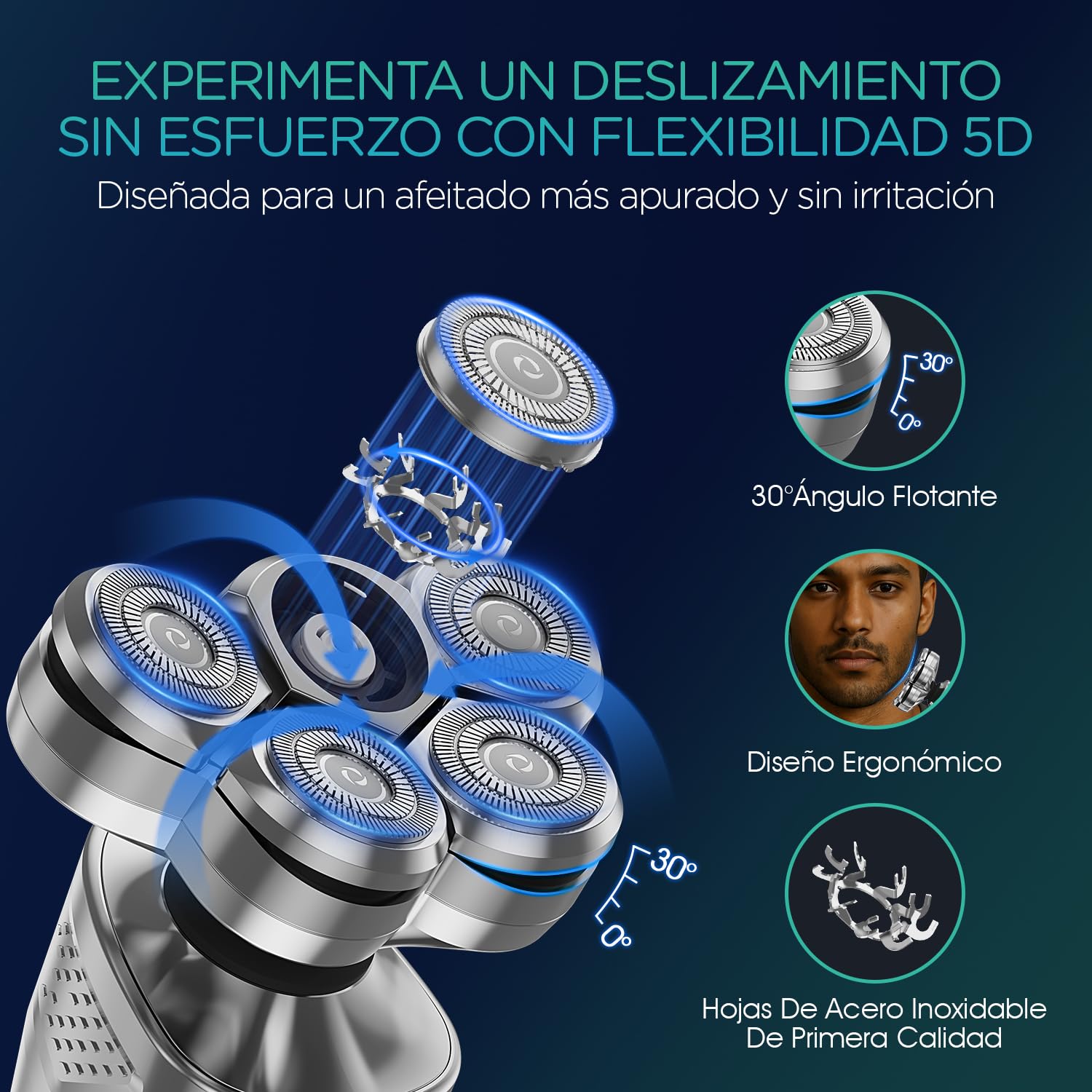 VOYOR Afeitadora Electrica Hombre Recargable Maquina De Afeitar Masculina Con Cabezale Flotante 5D Diseño, Afeitadora Uso En Seco Y Húmedo, Maquina Afeitar Hombre Pantalla LED TX500 (Verde)