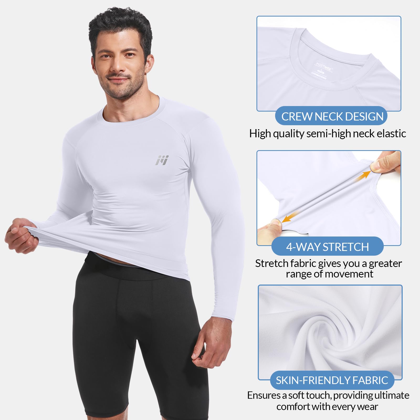MEETWEE Rashguard Camiseta de Hombre, UPF 50+ Camisa de Compresión de Manga Larga UV Camiseta Proteccion Solar Secado Rápido para Surf y Natación