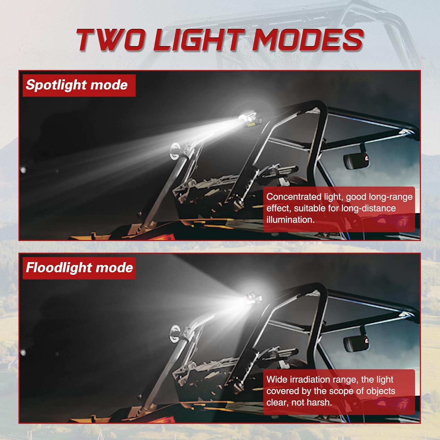 Frokom UTV Dome Light, Roll Bar Cage Mount Interior Lights, Rechargeable UTV Cage Roof Lights, for Polaris RZR Can-Am Yamaha Talon Kawasaki Arctic Cat Golf Cart for 1.5-2.0 inches 2-Pack