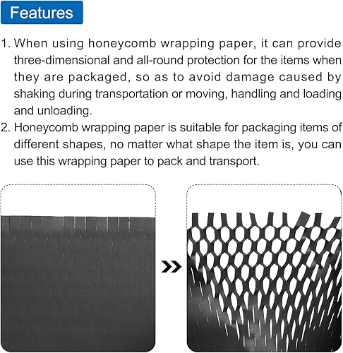 Miniatura 4 de MECCANIXITY Papel de embalaje de panal de abeja de 12 pulgadas x 164 pies, rollos de embalaje para envíos en movimiento, regalos de embalaje negro