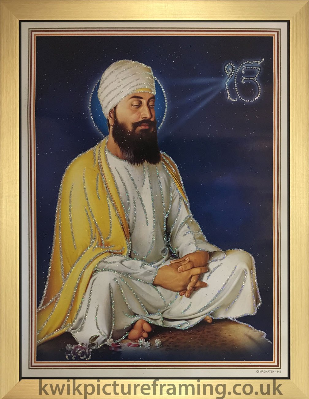 Kwik Picture Framing Ltd Gold Guru Tegh Bahadur Ji Sikh Guru In Size - 20 X 14 | Frame