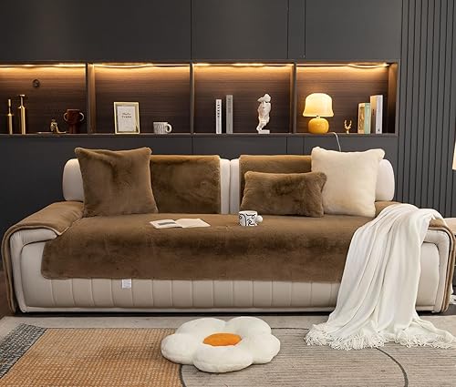 Miniatura 2 de vctops Funda de piel sintética de lujo gruesa y cálida para sofá, súper suave, mullida, mullida, antideslizante, protector de muebles (café, 28 x 28