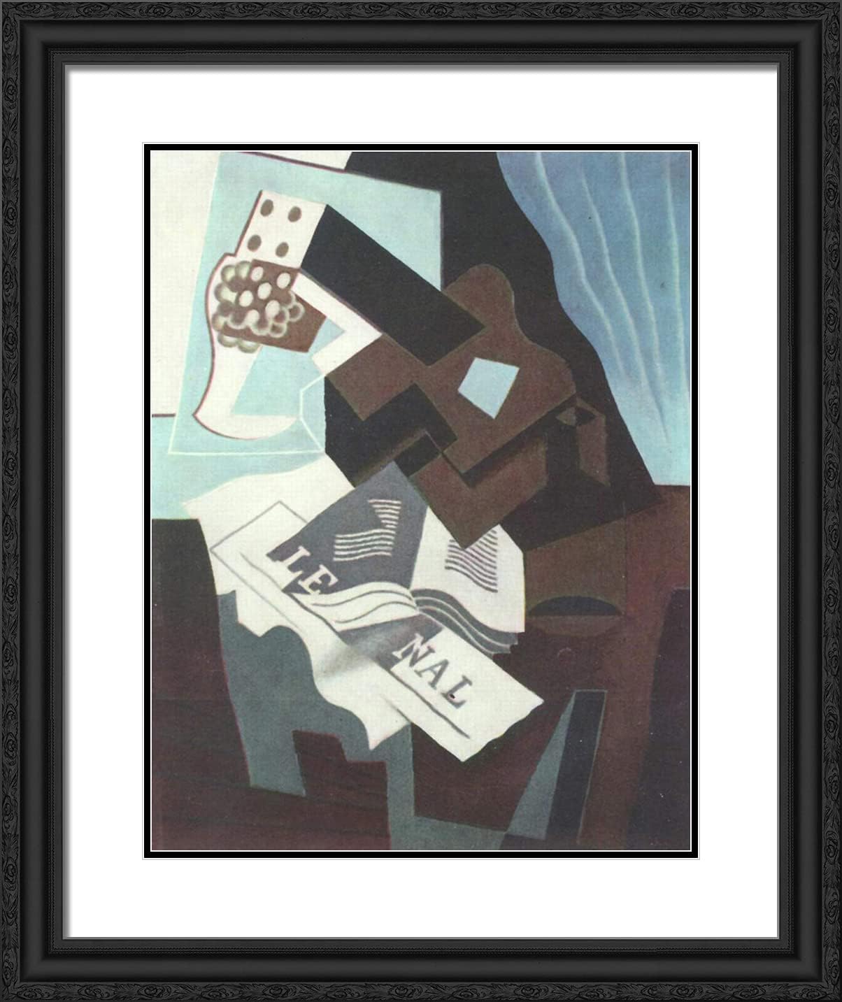 ArtDirect Gris, Juan 20x24 Gold Ornate Framed Art Print with Double Matting Titled: Still Life With Guitar Book and Newspaper