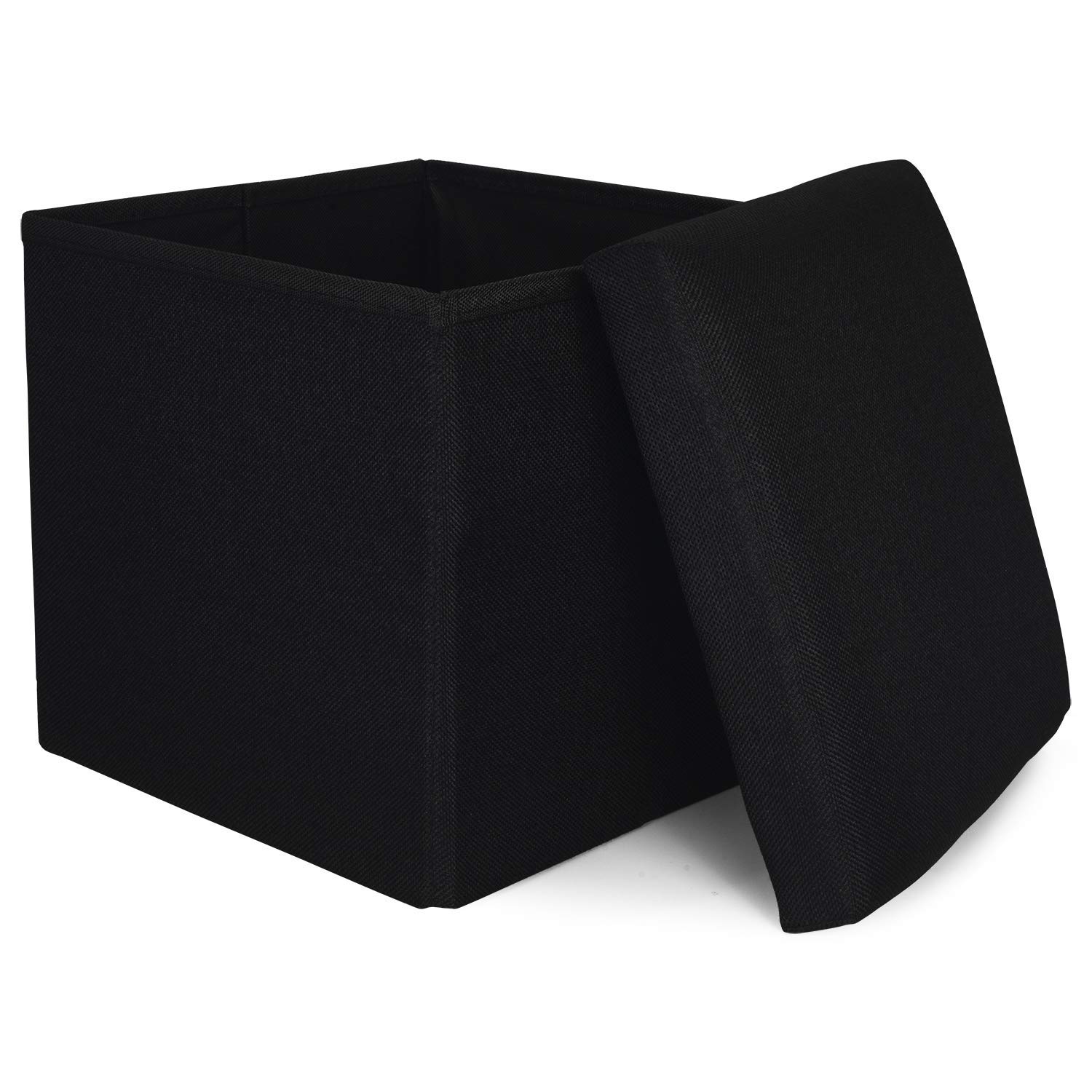 Storage Ottoman, Foldable Cube Ottoman with Storage for Children, Foot Rest, Cloth Foot Stools and Ottomans with Memory Foam and Faux Linen Seat 29 X 27 X 27 CM (Linen-Black)