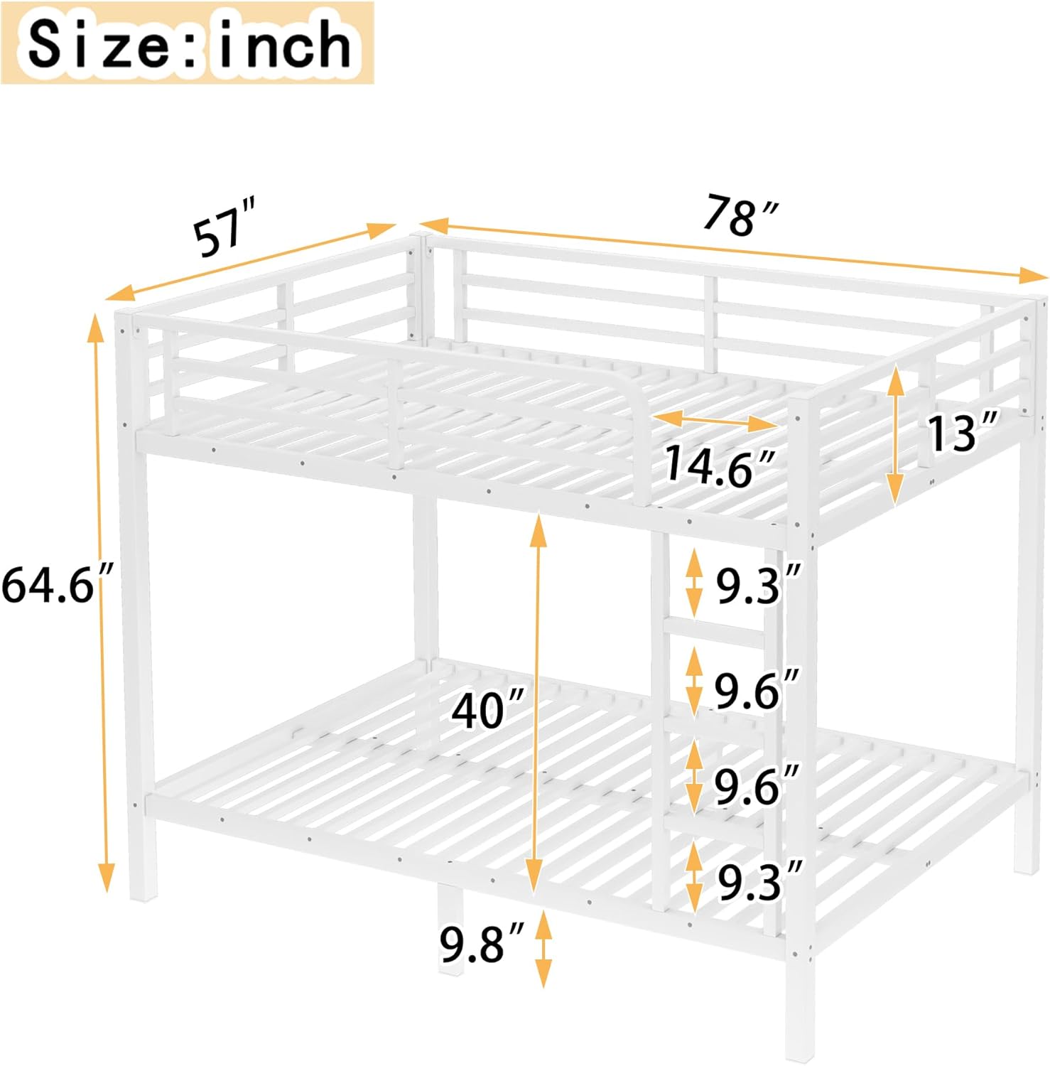 Bellemave Metal Twin Over Full Bunk Bed for Teens & Adults, Heavy Duty Steel Bunk Bed Frame with Ladder & Full-Length Guardrails, Noise-Free, No Box Spring Needed, Space-Saving Bunk Bed （White） - Image 2