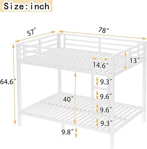 Miniatura 2 de Litera de Metal de Tamaño Full sobre Full para Niños, Literas Resistentes para Adultos con Barandilla y Escaleras, Literas Convertibles de Tamaño