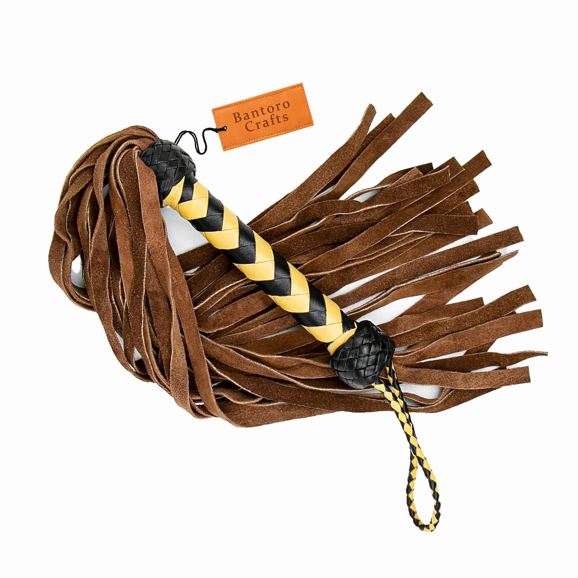 Fouet à fessée érotique en Cuir Marron et Jaune BDSM 30 Gouttes de qualité supérieure