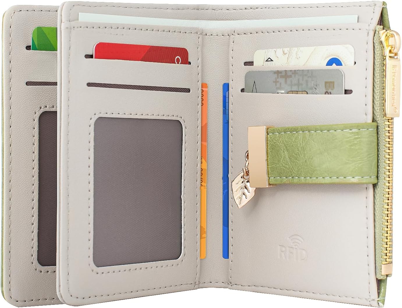 Pomelo Best Wallet Women Large Capacity Bifold Wallets for Women Credit Card Holder 8 Card Slots with 2 ID Window Zipper Coin Pocket Green - Image 7