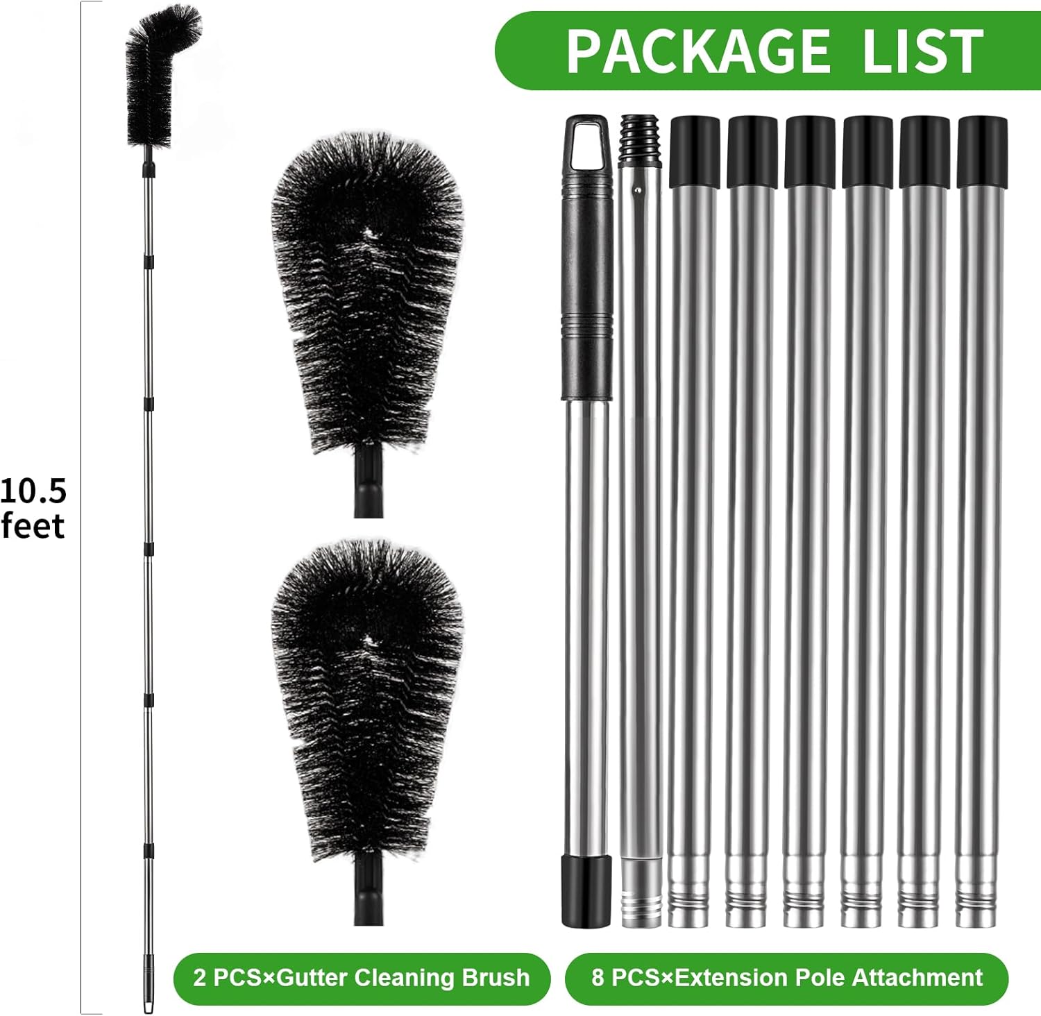雨どい掃除ツール 地面から - 長さ10.5フィートの調節可能な雨樋クリーナー&amp;ブラシ、はしご不要 | 雨どいクリーニングツ