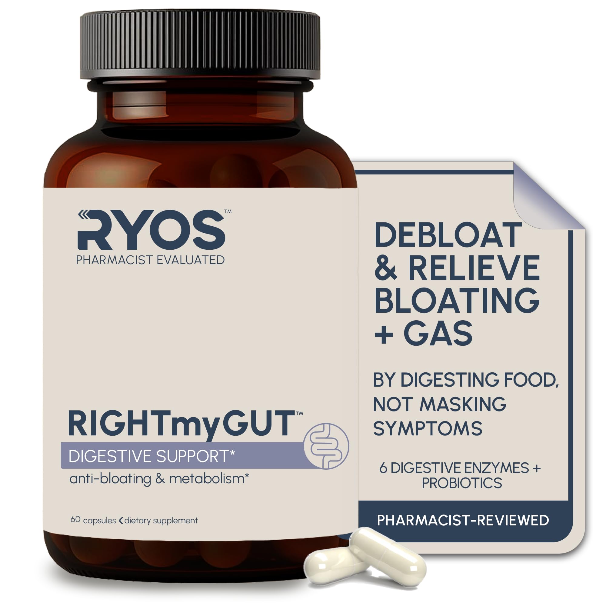 RYOS Suplemento de enzimas digestivas e probióticos, 60 cápsulas