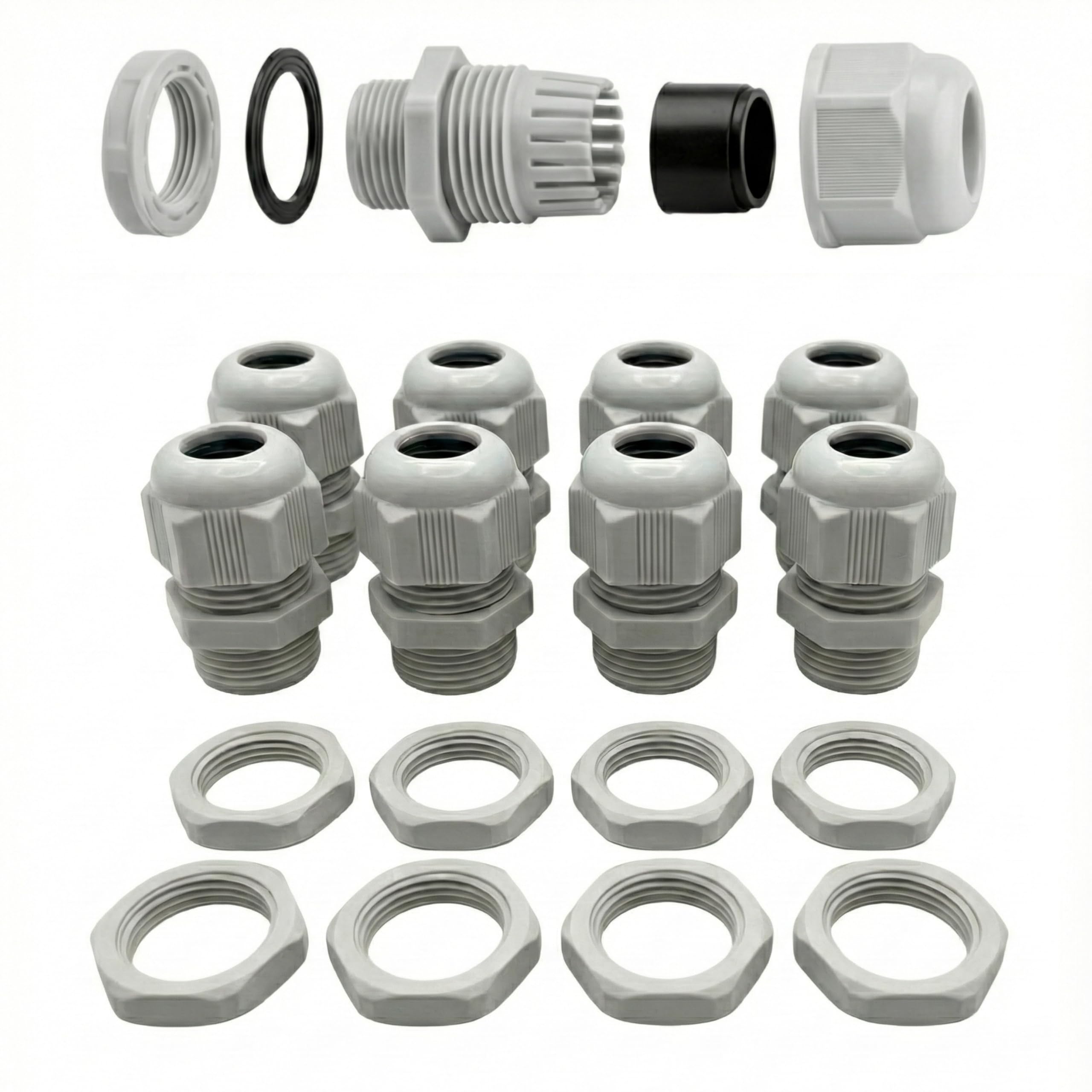 PG11 IP68 – 8 Pressacavo + 8 Ghiera – RAL 7035 – filettatura PG DIN 40430 – Polyamide PA6 V2, antivibrazione, -20/+100°C • COLAB ORTAC
